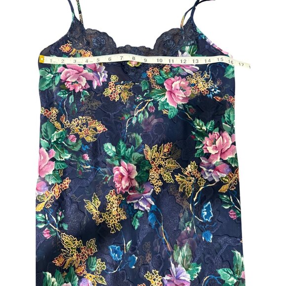 Vintage California Dynasty Slip Nightgown Lace Sheer Burnout Floral Blue Size S - Picture 4 of 7